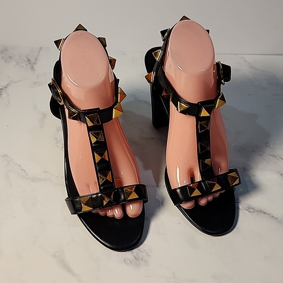 Valentino Garavani Shoes - Valentino Garavani Black & Gold Block Heel